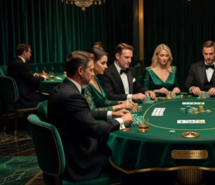Elegancki stół pokerowy z żetonami, kartami oraz nastrojowym oświetleniem podczas wieczornego eventu