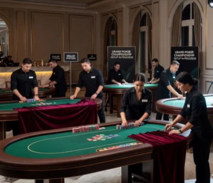 Zwizualizowany przebieg mobilnego wieczoru pokerowego w kilku etapach