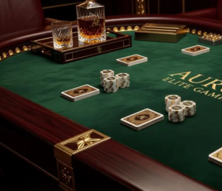 Detal eleganckiego stołu pokerowego z żetonami i kartami