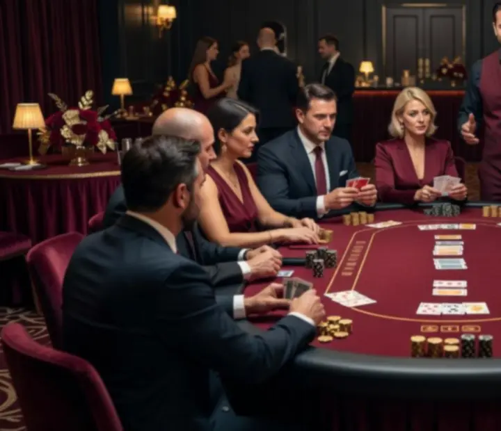Mobilny stół pokerowy przygotowany na prywatne wydarzenie z ekskluzywną aranżacją.