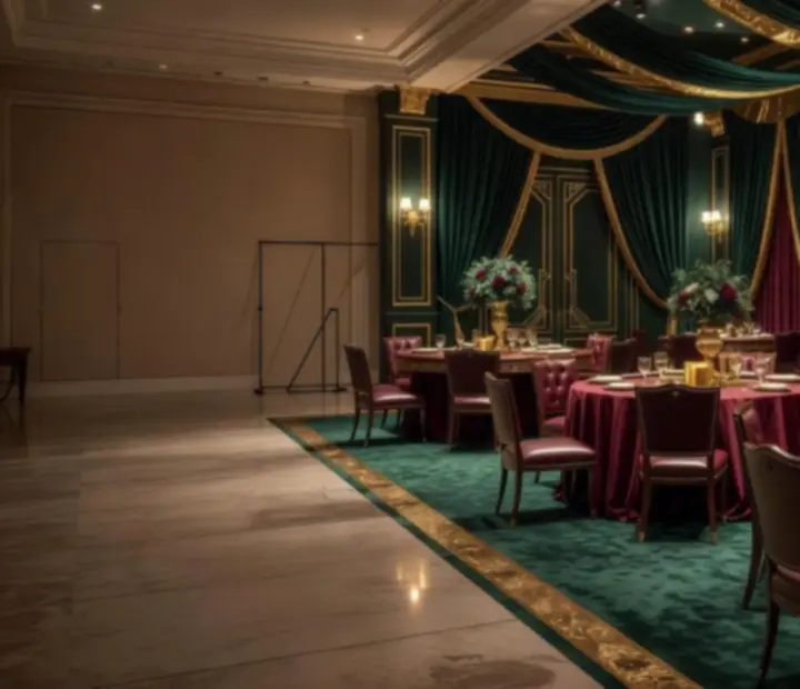 Porównanie przestrzeni przed i po przemianie w elegancki event kasynowy